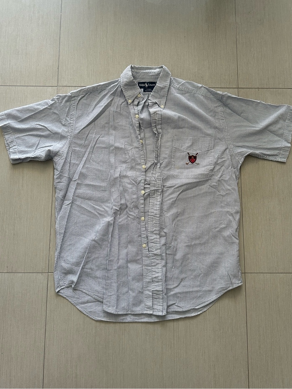 Ralph Lauren Short-Sleeve Button-Down Shirt in Light Blue and White